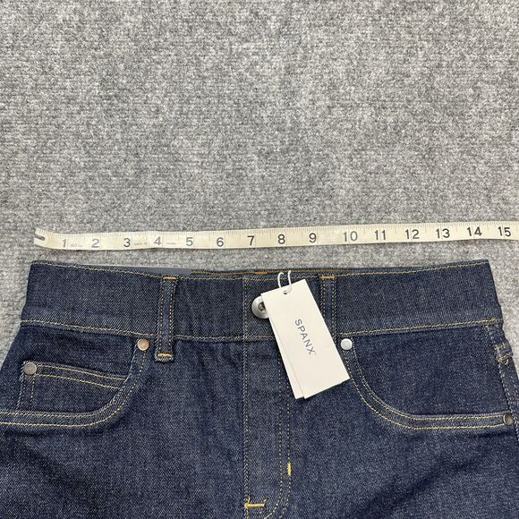 Spanx Jeans Womens Medium Petite Raw Indigo Flare Pull On 32.5" Inseam NEW - Picture 10 of 12